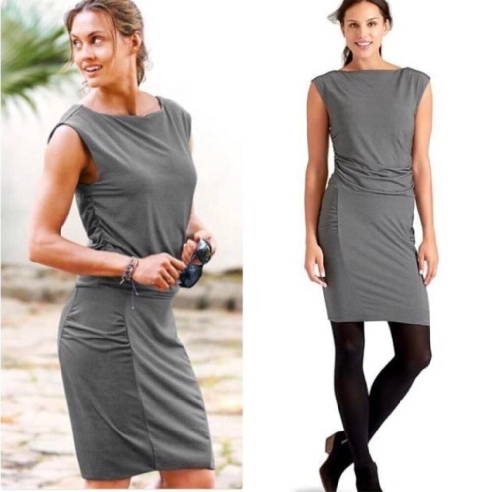 Athleta Westwood Gray Ruched Knee Length Fitted Dress Size Woman's XS